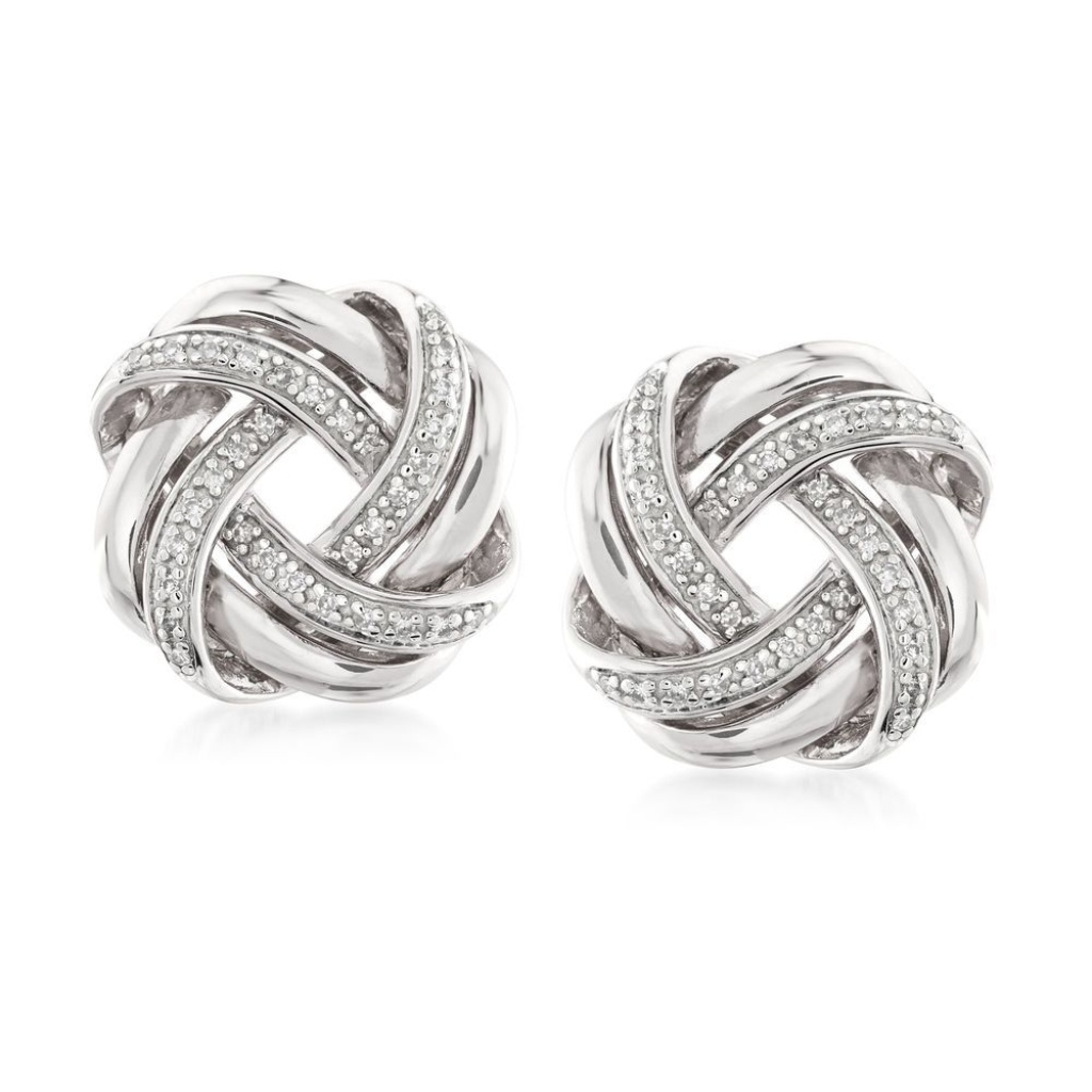Sterling Silver Diamond Love Knot Earrings